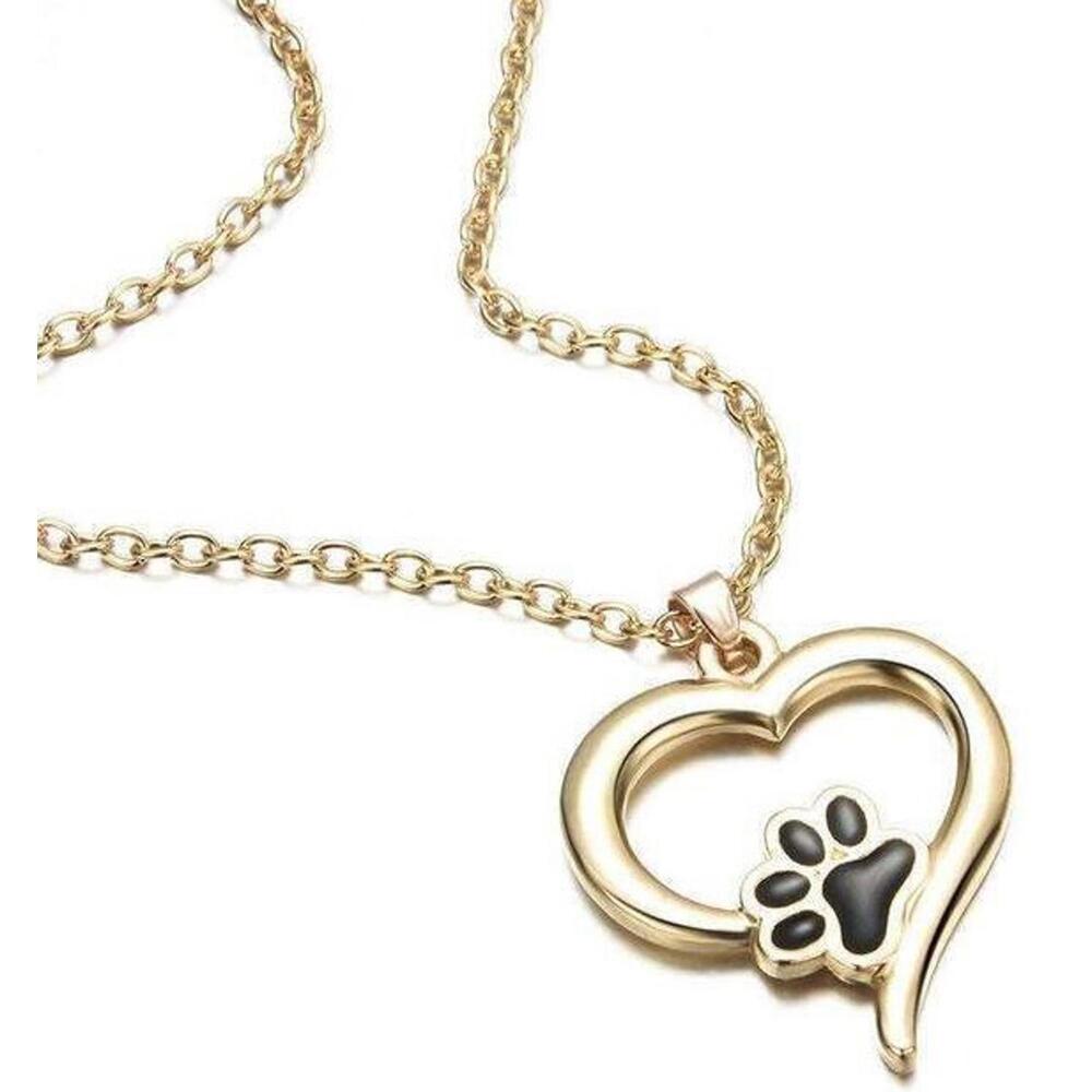 Dog Cat Paw Print Bling Rhinestone Necklace Pendant Gold Black Paw No Stones